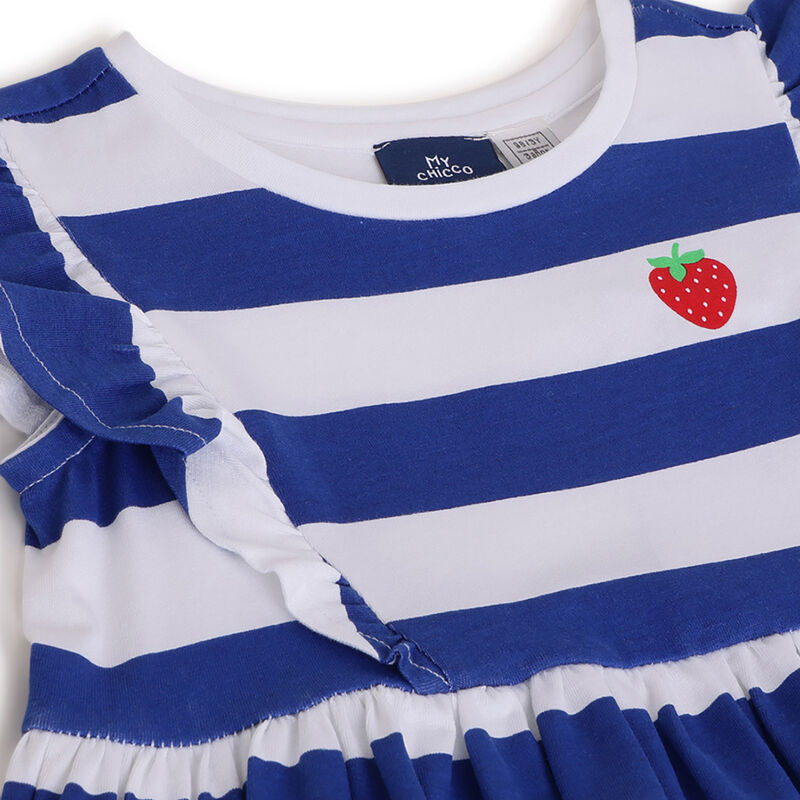 Girls White and Blue Striped Short Sleeve Dress image number 2